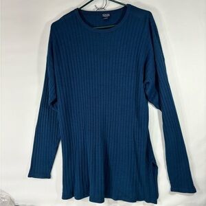Tunic Length Navy Blue Wide Ribbed Knit Long Sleeve Sweater Size 22W